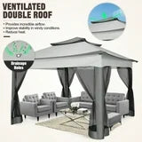 11x11 Outdoor Waterproof Gazebo, Pop up Canopy Gazebo with Mosquito Netting & UV Protection f