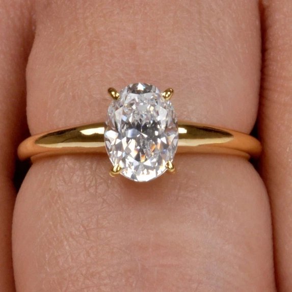 2Ct Oval Cut Moissanite (VVS1/D) 14K Yellow Gold 3 Stone Ring for Women Gifts/Engagement/Wedding