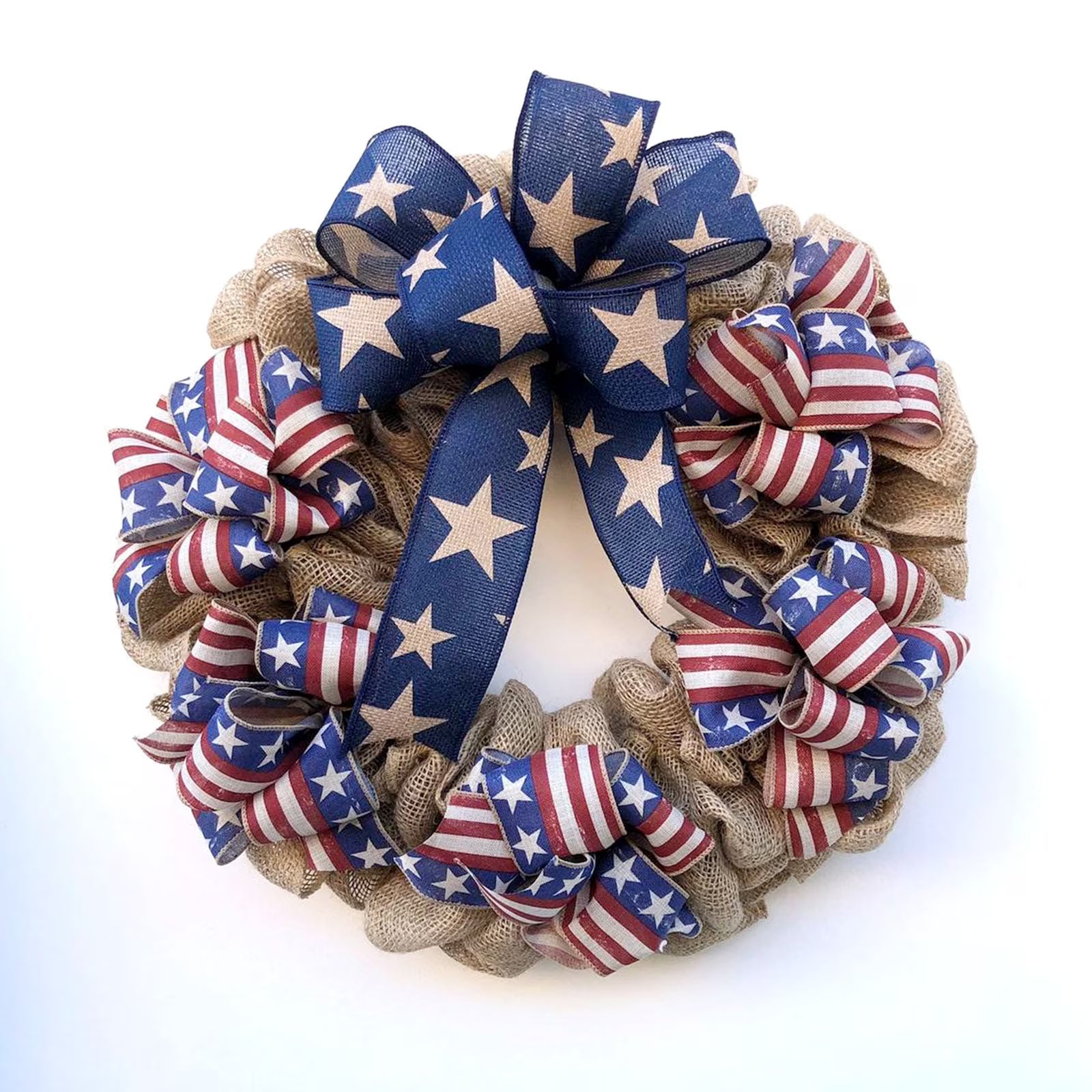 16 Inch 4th of July Decor Star Wreaths for Front Door, Summer Patriotic Wreaths Memorial Day , Festi