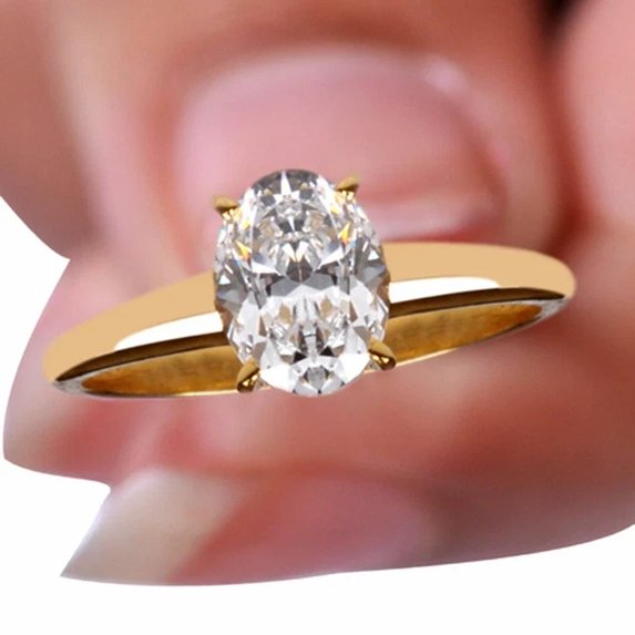 2Ct Oval Cut Moissanite (VVS1/D) 14K Yellow Gold 3 Stone Ring for Women Gifts/Engagement/Wedding