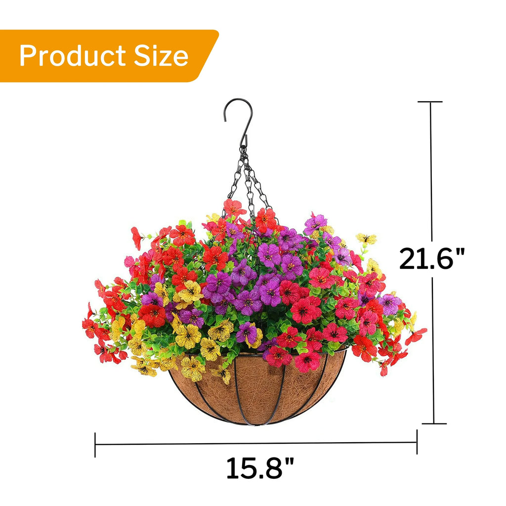 2Pcs Artificial Hanging Flowers for Outdoors, Artificial Flowers for Outdoors with Basket, Artificia