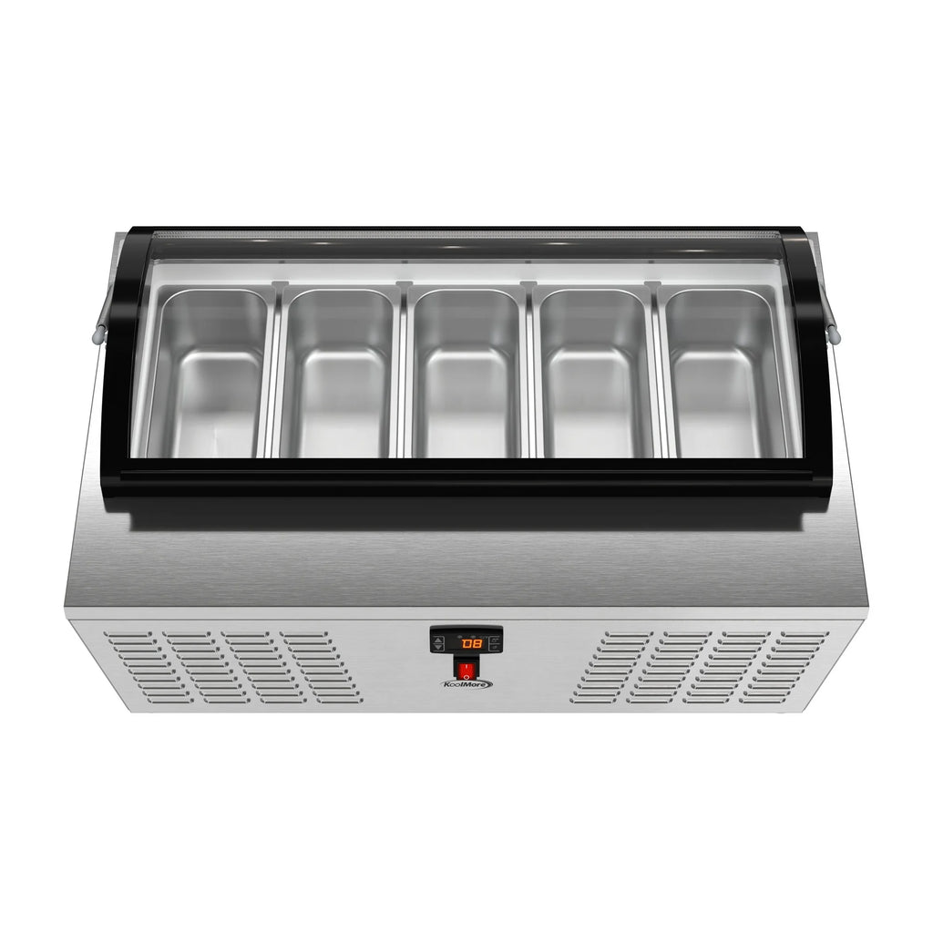 39 in. Countertop Ice Cream Display Freezer with Curved Glass Top and 5 Pans