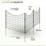 25in H (5 Fence Panels) No Dig Easy Install Zippity Black Metal Fence, Decorative Fence Ideal for Ga